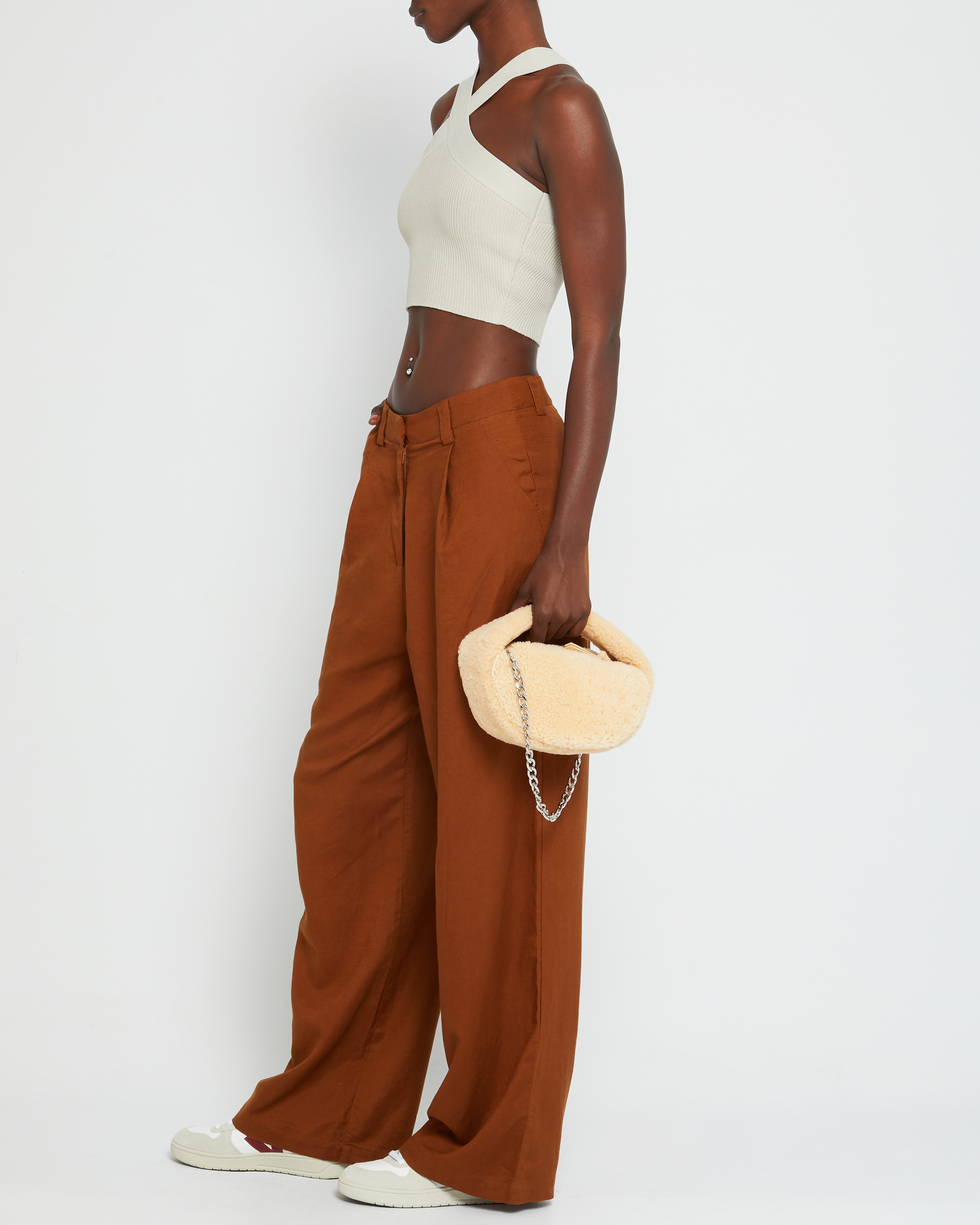 Sculpting Knit Criss Cross Cropped Halter Tank
