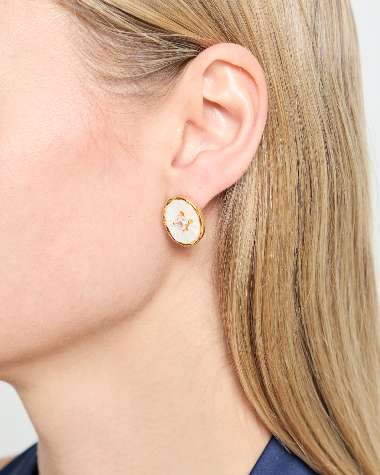 Mother of Pearl Crystal Stud Earrings